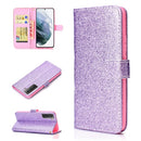 For Samsung Galaxy S21 FE Glitter Powder Horizontal Flip Leather Case with Card Slots & Holder & Photo Frame & Wallet(Purple)