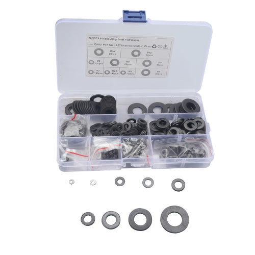 A5719 760 PCS 9 Sizes Black Carbon Steel Flat Washers Set