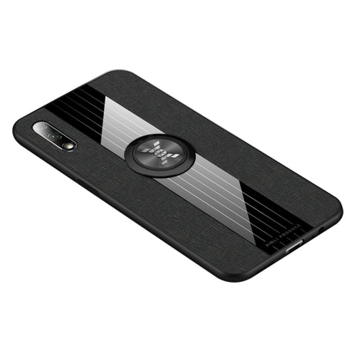 For Huawei Honor 9X XINLI Stitching Cloth Textue Shockproof TPU Protective Case with Ring Holder(Black)