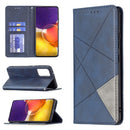 For Samsung Galaxy A82 5G Rhombus Texture Horizontal Flip Magnetic Leather Case with Holder & Card Slots(Blue)
