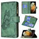 For Samsung Galaxy S21 Ultra 5G Flying Butterfly Embossing Pattern Zipper Horizontal Flip Leather Case with Holder & Card Slots & Wallet(Green)
