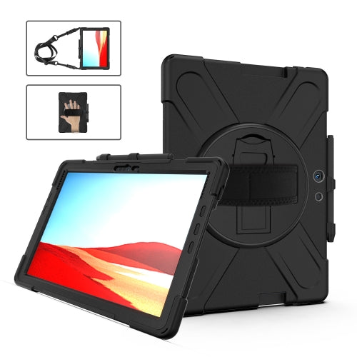 For Microsoft Surface Pro X Shockproof Colorful Silicone + PC Protective Case with Holder & Hand Strap & Shoulder Strap & Pen Slot(Black)