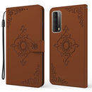 For Huawei P smart 2021 / Y7a Embossed Fortune Flower Pattern Horizontal Flip Leather Case with Holder & Card Slot & Wallet & Lanyard(Brown)