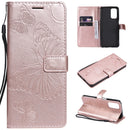 For OPPO A93 5G / A74 5G Pressed Printing Butterfly Pattern Horizontal Flip PU Leather Case with Holder & Card Slots & Wallet & Lanyard(Rose Gold)