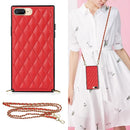 Elegant Rhombic Pattern Microfiber Leather +TPU Shockproof Case with Crossbody Strap Chain For iPhone SE 2020 / 8 / 7(Red)