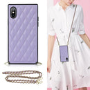 Elegant Rhombic Pattern Microfiber Leather +TPU Shockproof Case with Crossbody Strap Chain For iPhone X / XS(Purple)