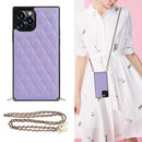 Elegant Rhombic Pattern Microfiber Leather +TPU Shockproof Case with Crossbody Strap Chain For iPhone 12 Pro Max(Purple)