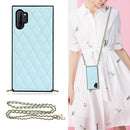 For Samsung Galaxy Note10+ Elegant Rhombic Pattern Microfiber Leather +TPU Shockproof Case with Crossbody Strap Chain(Blue)