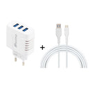 SOlma 2 in 1 6.2A 3 USB Ports Travel Charger + 1.2m USB to Micro USB Data Cable Set, EU Plug