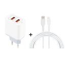 K0-99 2 in 1 5V / 3.1A 2 USB Ports Travel Charger with 1.2m USB to 8 Pin Data Cable Set, EU Plug
