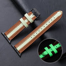 Cowhide Leather Luminous Replacement Strap Watchband For Apple Watch Series 7 45mm / 6 & SE & 5 & 4 44mm / 3 & 2 & 1 42mm(Brown)