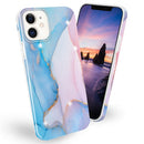 Frosted Watercolor Marble TPU Protective Case For iPhone 12 / 12 Pro(Baby Blue)