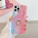 Frosted Watercolor Marble TPU Protective Case with Ring Holder For iPhone 12 Pro Max(Pink)