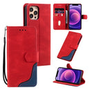 Three-color Stitching Calf Texture Horizontal Flip Leather Case with Holder & Card Slots & Wallet For iPhone 12 Pro Max(Red)