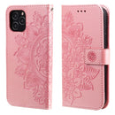 7-petal Flowers Embossing Pattern Horizontal Flip PU Leather Case with Holder & Card Slots & Wallet & Photo Frame For iPhone 12 mini(Rose Gold)