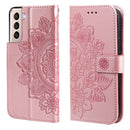 For Samsung Galaxy S21 5G 7-petal Flowers Embossing Pattern Horizontal Flip PU Leather Case with Holder & Card Slots & Wallet & Photo Frame(Rose Gold)