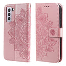 For Samsung Galaxy S21 FE 7-petal Flowers Embossing Pattern Horizontal Flip PU Leather Case with Holder & Card Slots & Wallet & Photo Frame(Rose Gold)