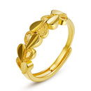 Copper Plated Golden Branches Jade Leaves Women Open Ring