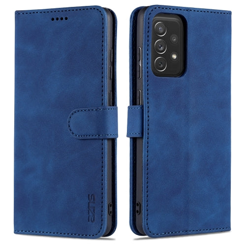 For Samsung Galaxy A72 5G / 4G AZNS Skin Feel Calf Texture Horizontal Flip Leather Case with Card Slots & Holder & Wallet(Blue)