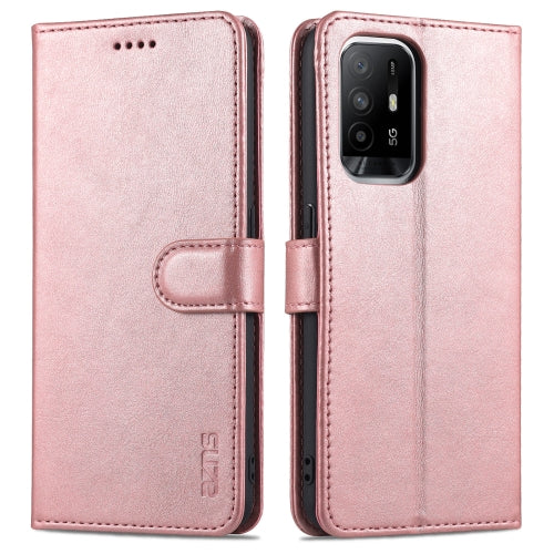 For OPPO A94 5G / A95 5G / Reno5Z 5G / F19 Pro+ AZNS Skin Feel Calf Texture Horizontal Flip Leather Case with Card Slots & Holder & Wallet(Rose Gold)