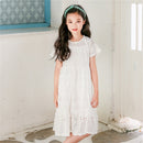 s55 Girls Summer Hollow Lace Princess Dress Two-piece Suit, Appropriate Height:170cm(White)