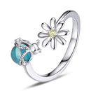 S925 Sterling Silver Fireflies Flowers Women Open Ring