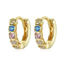 S925 Sterling Silver Shining Colorful Zircon Ear Buckle Women Earrings(Gold)