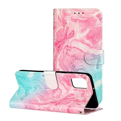 For Samsung Galaxy A82 5G Colored Drawing Marble Pattern Horizontal Flip PU Leather Case with Holder & Card Slots & Wallet(Pink Green Marble)