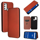For Tone e21 Carbon Fiber Texture Magnetic Horizontal Flip TPU + PC + PU Leather Case with Card Slot(Brown)