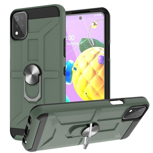 For LG K53 War-god Armor TPU + PC Shockproof Magnetic Protective Case with Ring Holder(Deep Green)