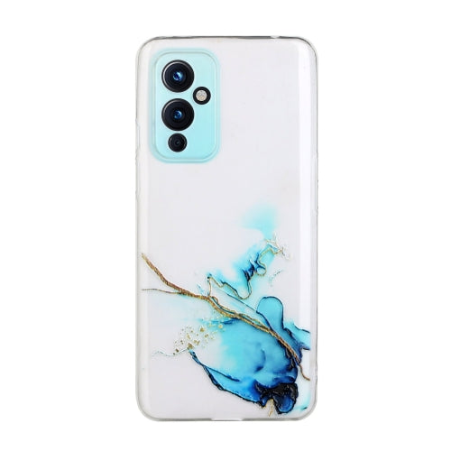 For OnePlus 9 Hollow Marble Pattern TPU Precise Hole Protective Case(Blue)