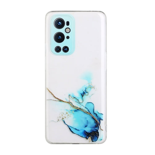 For OnePlus 9 Pro Hollow Marble Pattern TPU Precise Hole Protective Case(Blue)