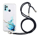 For OnePlus Nord N100 Hollow Marble Pattern TPU Precise Hole Protective Case with Neck Strap Rope(Blue)