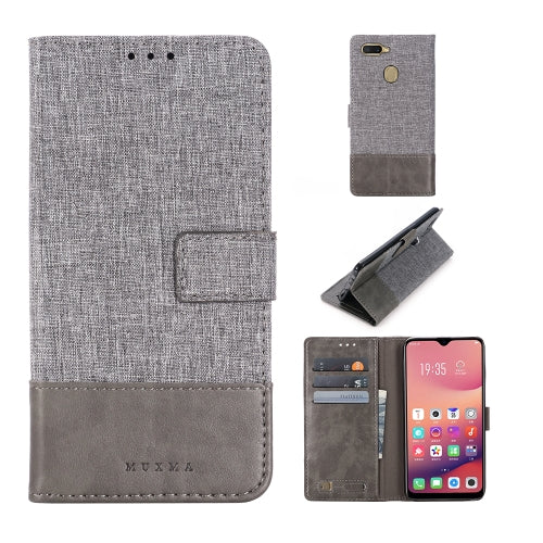 For OPPO A7 MUXMA MX102 Horizontal Flip Canvas Leather Case with Stand & Card Slot & Wallet Function(Grey)