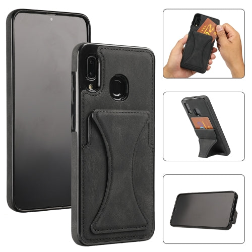 For Samsung Galaxy A30 Ultra-thin Shockproof Protective Case with Holder & Metal Magnetic Function(Black)