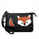 Ladies Sewing Thread Leather Fox Handbags Cute Mini Key Case(Black)