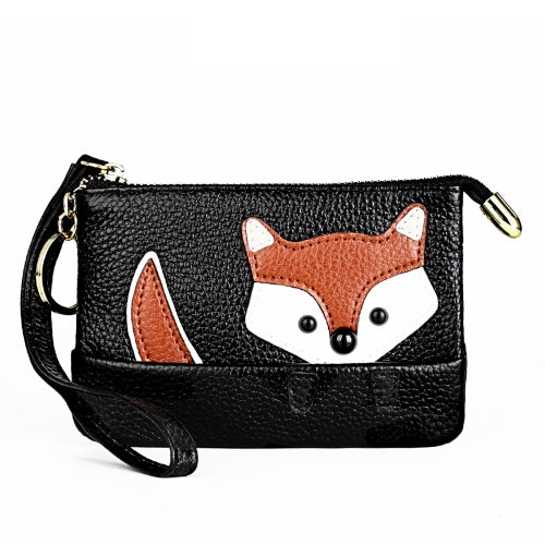 Ladies Sewing Thread Leather Fox Handbags Cute Mini Key Case(Black)