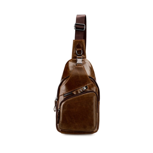 Men Leather Chest Bag Retro Shoulder Bag(Coffee)