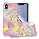 Laser Glitter Watercolor Pattern Shockproof Protective Case with Ring Holder For iPhone XS / X(FD5)