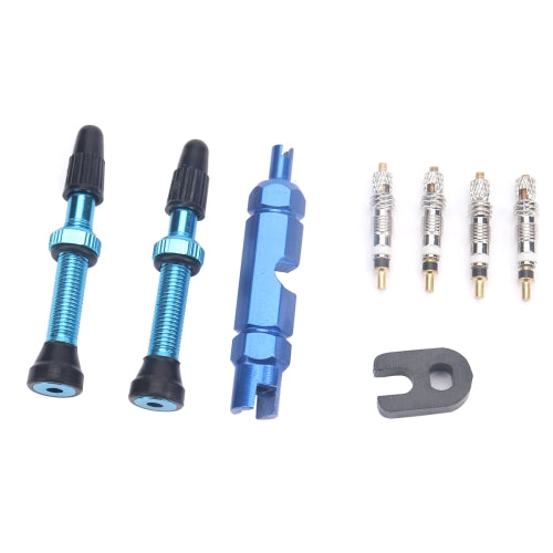 A5596 2 PCS 40mm Blue French Tubeless Valve Stem with Repair Kit for Road Bike