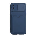 Sliding Camera Cover Design TPU Protective Case with Card Slot For iPhone XS / X(Dark Blue)