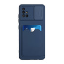 For Samsung Galaxy A51 4G Sliding Camera Cover Design TPU Protective Case with Card Slot(Dark Blue)