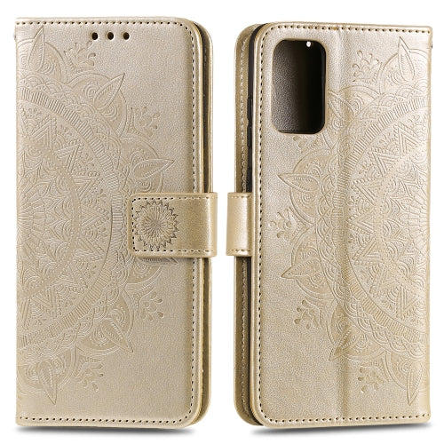 For Samsung Galaxy S21 FE Totem Flower Embossed Horizontal Flip TPU + PU Leather Case with Holder & Card Slots & Wallet(Gold)