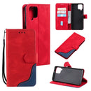 For Samsung Galaxy A22 4G Three-color Stitching Calf Texture Horizontal Flip Leather Case with Holder & Card Slots & Wallet(Red)