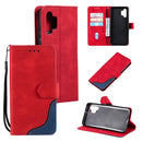 For Samsung Galaxy A32 5G Three-color Stitching Calf Texture Horizontal Flip Leather Case with Holder & Card Slots & Wallet(Red)