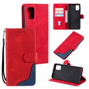 For Samsung Galaxy A41 Three-color Stitching Calf Texture Horizontal Flip Leather Case with Holder & Card Slots & Wallet(Red)