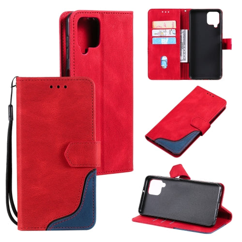 For Samsung Galaxy A42 5G Three-color Stitching Calf Texture Horizontal Flip Leather Case with Holder & Card Slots & Wallet(Red)