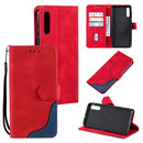 For Samsung Galaxy A70 Three-color Stitching Calf Texture Horizontal Flip Leather Case with Holder & Card Slots & Wallet(Red)