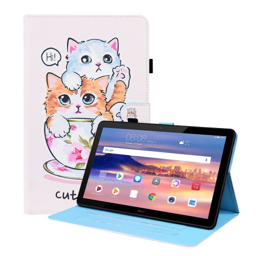 For Huawei MediaPad T5 10.1 inch Animal Pattern Horizontal Flip Leather Case with Holder & Card Slots & Photo Frame(Cat Brothers)