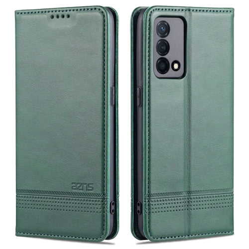 For OPPO K9 5G AZNS Magnetic Calf Texture Horizontal Flip Leather Case with Card Slots & Holder & Wallet(Dark Green)